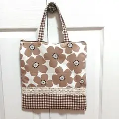 ハンドメイド　バック　トートーバック 手さげ　ファスナー付き　レース