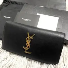極美品✨サンローラン キャビアスキン 長財布 カサンドラ 黒 YSL 箱付き