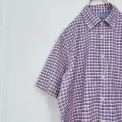 極美品✨ ドゥクラッセ チェック柄 半袖 ボックスシャツ ボタンダウン 赤 青