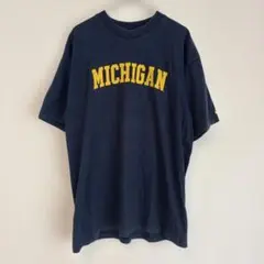 00s 白タグNIKE MICHIGAN アーチロゴ ネイビー イエローTシャツ