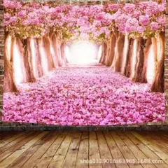 金具付きタペストリー【F78】桜並木　春　花筵　自然　癒し　模様替え 壁掛け