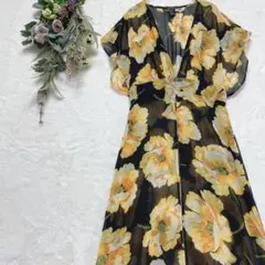 【フォーエバー２１】黒 花柄シアーワンピース　カーディガン S a274.