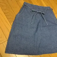 160cm 女の子用デニムリボン付きスカート ハート刺繍　mc sister