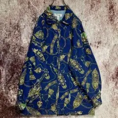 ヨーロピアン 総柄 アウター ジャケット ネイビー ネイビー レトロ 古着
