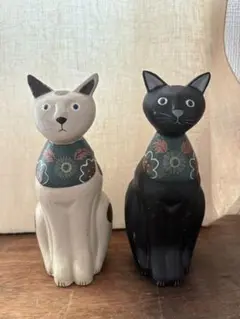 マタノアツコ　木製の猫　置物　2個セット