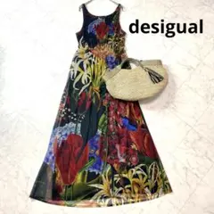 美品✨デシグアル　パワーネット　ノースリーブ　マキシ丈　ロングワンピース　花総柄