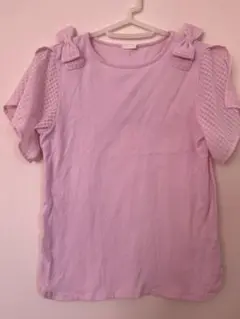 GU 薄紫 リボン付き袖 Tシャツ