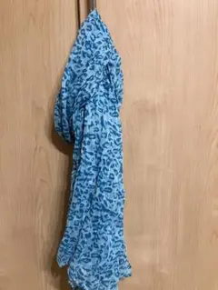 青色 ヒョウ柄 ストール