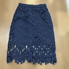 ナノユニバース　ネイビー刺繍レーススカート