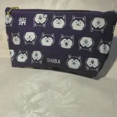 柴犬柄ポーチ 紫色