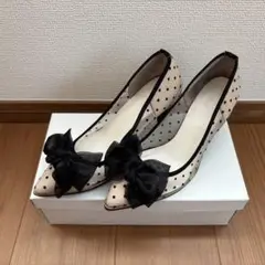 【美品】ラウナレア チュールドット柄リボンパンプス 22.5cm