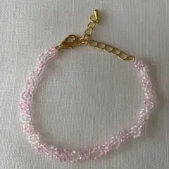 ピンクブレスレット お花ハンドメイドビーズブレスレット 匿名配送 韓国風