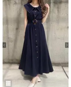 タグ無し　ベルト付きステッチフレアワンピース