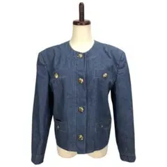 Vintage レトロ 古着 金ボタン デニム ノーカラー ジャケット