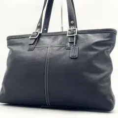 【極美品】COACH コーチ オールレザー トートバッグ ビジネス 肩掛け 黒
