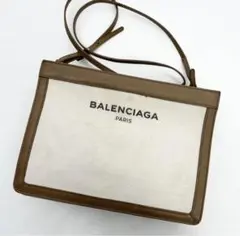 BALENCIAGA キャンバス ネイビーポシェット キャメル ホワイト