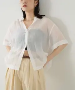 Omekashi シアーリネンハーフスリーブシャツ オフホワイト 新品タグ付き
