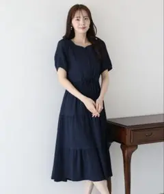 【新品未使用】ネイビー プリーツ シャツワンピース 半袖
