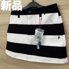 新品★29,700円 パーリーゲイツ ロゴエンボスボーダースカート 黒×白　0