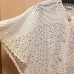 美品　カーディガン　ホワイト　鍵編み風　ポンチョ
