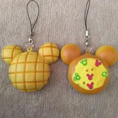 ミッキーマウス メロンパン・ピザ型ストラップ2点セット