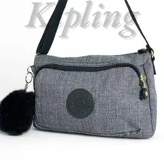 美品 Kipling キプリング ショルダーバッグ グレー ファーチャーム付き