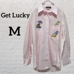 Get Lucky 【Ｍ】シャツ 刺繍入りピンク ストライプ シャツ