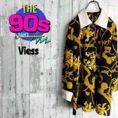 80's Viess 日本製 スカーフ柄 ダブルカラーカフス ポリエステルシャツ
