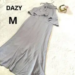DAZY デイジー ネックホルダーワンピース ロング丈 薄灰 無地 ボウタイ/M