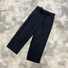 『a.v.v』ワイドパンツ　ネイビー　スラックス　タック　ウエストリボン(S)