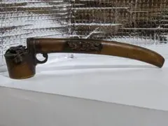 ♦矢立 幕末〜明治時代 銅器 蟹 馬 紋様 アンティーク 骨董品 コレクション