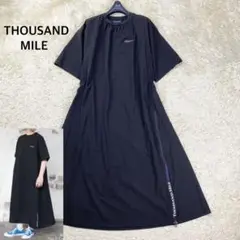 【美品】サウザンドマイル 半袖カットソーワンピース サイドジッパー F ブラック