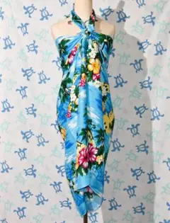 ★南国デザインのパレオ★サロン★ハイビスカス★フラダンス★新品★Ｃ３１ＢＬ