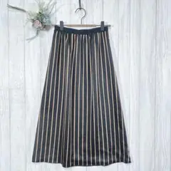 ☆レディース (F) ストライプ ロングスカート 黒とベージュ 光沢感 ゴム