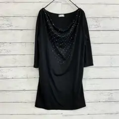 Talassio✨【M】トップス チュニック 五分丈 装飾 ドレープ ブラック