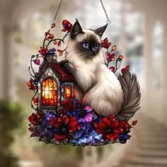 サンキャッチャー 壁掛け飾り ステンドグラス インテリア 猫