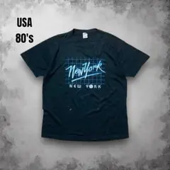 80s USA製 ヴィンテージ アートTシャツ サンフェード NY ネオンカラー