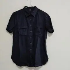 無印良品リネン100% 黒 半袖シャツ S
