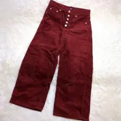 GAP コーデュロイ ワイドパンツ(M相当)デニム レッド ハイウエスト