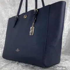 美品 コーチ COACH トートバッグ ネイビー ビジネスバッグ ターンロック