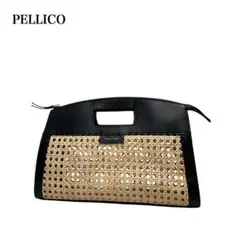 【美品】PELLICO/ペリーコ/レザー切り替え/カゴバッグ/クラッチバッグ 美品 ペリーコ クラッチバッグ アネッリ ベルベット レザー