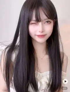 ロングストレートウィッグ ブラック 前髪あり
