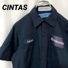 N-4787 CINTAS アメリカ古着 ワークシャツ 半袖 企業ロゴ 刺繍 M