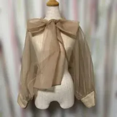 アンフィニ　リボン付きシースルーブラウス ベージュ新品