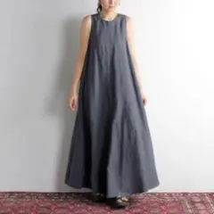 SACRA レーヨンリネンタンブルワンピース マキシ丈 ノースリーブ