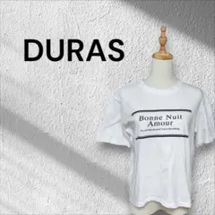 DURAS ホワイト テキストプリント Tシャツ