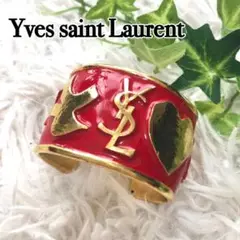 希少✨ Yves saint Laurent バングル ロゴ ハート 赤×金