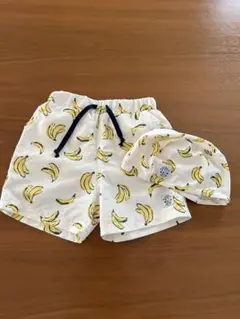 PETIT MAIN バナナ柄 水着と帽子セット
