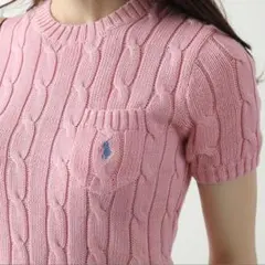 poloラルフローレン 美品 希少✨ ピンク サマーニット半袖M 刺繍ロゴ