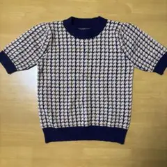 ハウンドトゥースパターン 半袖ニット　格子柄